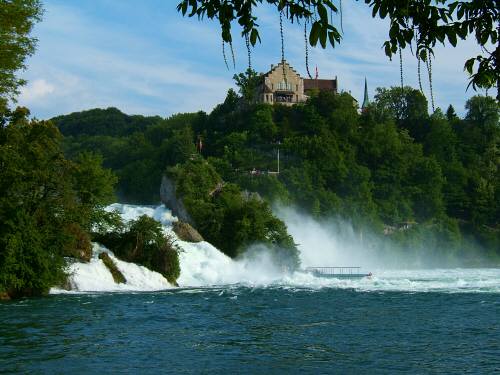 The Rhine falls in Schaffhouse, with Castle Schloss Laufen on top