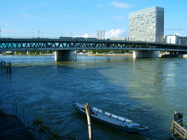 Bridges on the Rhine in Basel. Dreirosenbrücke, a two storey bridge.