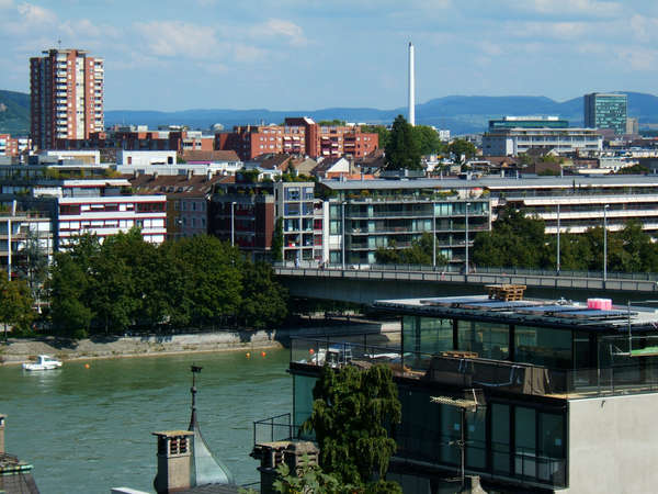 Bridges on the Rhine in Basel. Johanniterbrücke and Kleinbasel