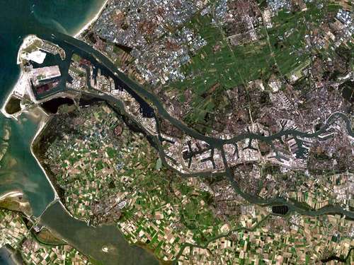 Satellite photo of Rotterdam and the Europoort